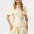 Elegant Women's Top Pant Sets Summer V-neck Short Sleeve Top High Waist Wide Leg Pant Female Suit 2026 Fashion Lady Suits