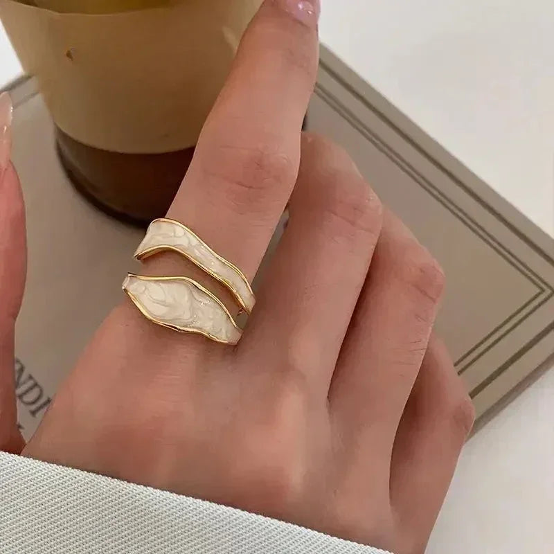 Vintage White Enamel Metal Irregular Shape Geometric Open Adjustable Ring for Women Girl Jewelry Birthday Gifts Anillo Hombre