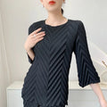 2026 Spring New Women Handmade Pleated Pants Set Comfortable Casual Seven Sleeve T-Shirt Top Loose Wide Leg Pants 2 Piece Set