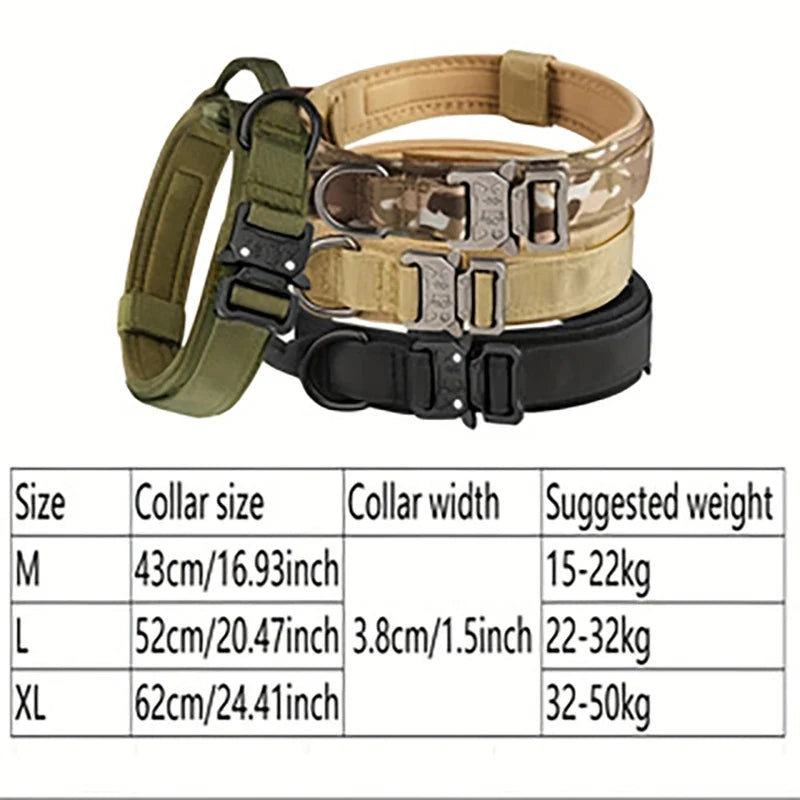 Tactical Dog Collar Adjustable Military Nylon Dog Collar with Control Handle and Heavy Duty Metal Buckle for Medium & Large Dog