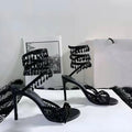 2023 Summer Crystal Pendant Twine Sandals Rhinestone High Heels 10cm Open Toe Women Shoes Party Wedding Bridal Shoes Size 34-43