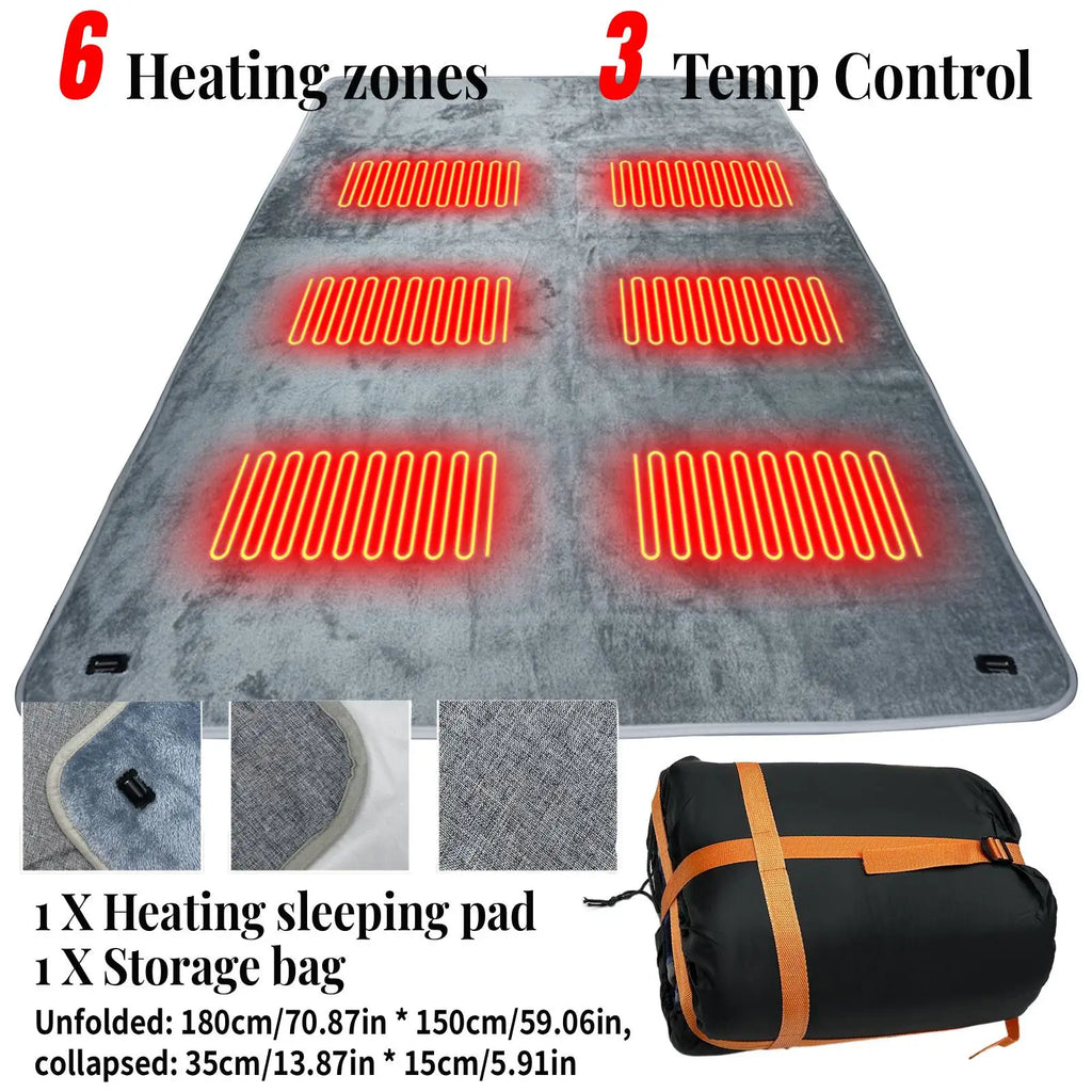 Winter Camping Gear- Sleeping Electric Heating Pads 3 Temp Adjustament Heating Cushion Pad Cold Resistant for Outdoor Sports Mat