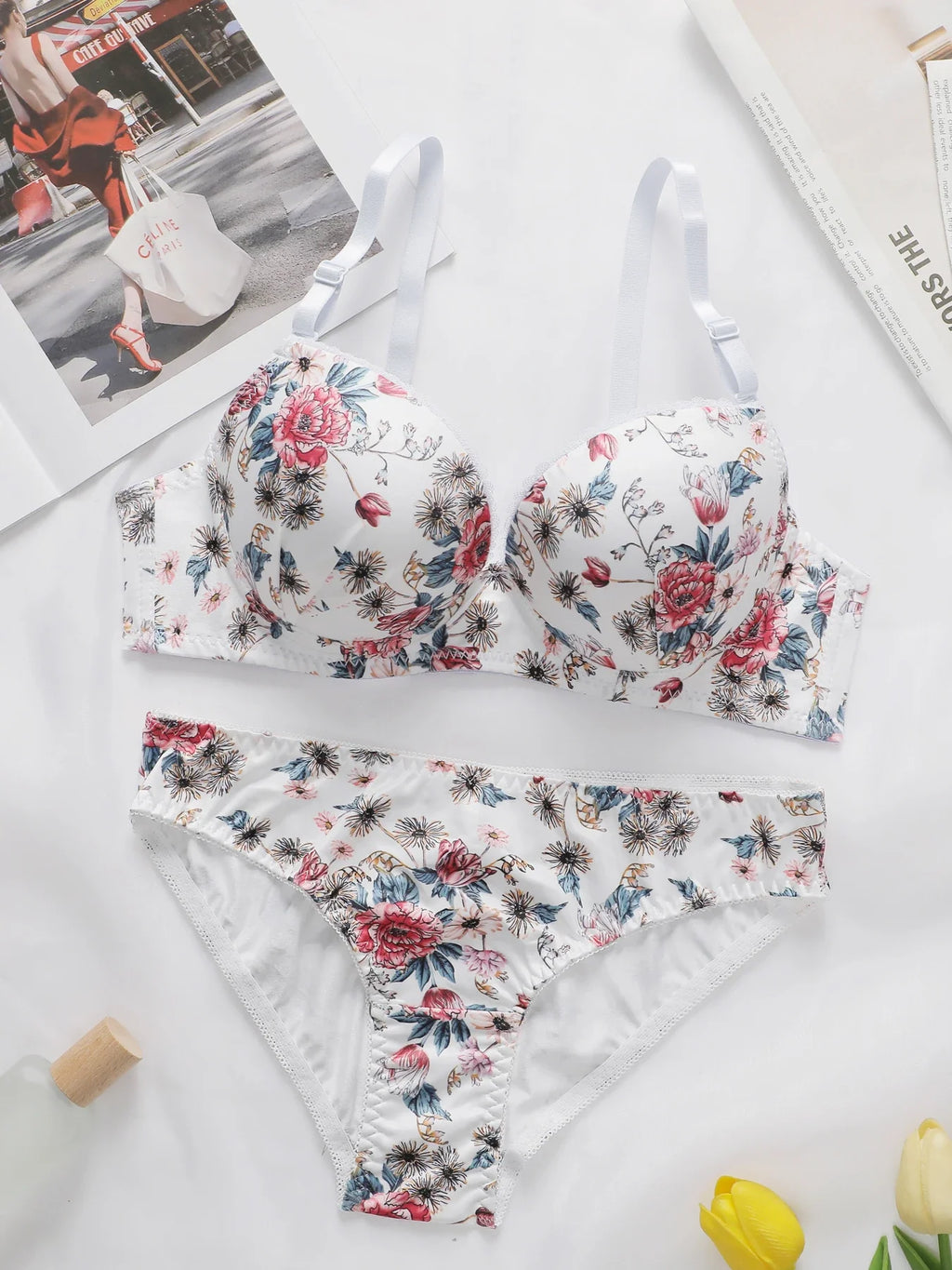 2-Pieces High quality Women's Flower Printed Bra Underwear Set Women's Autumn/Winter New Underwear Underwear Underwear A2173