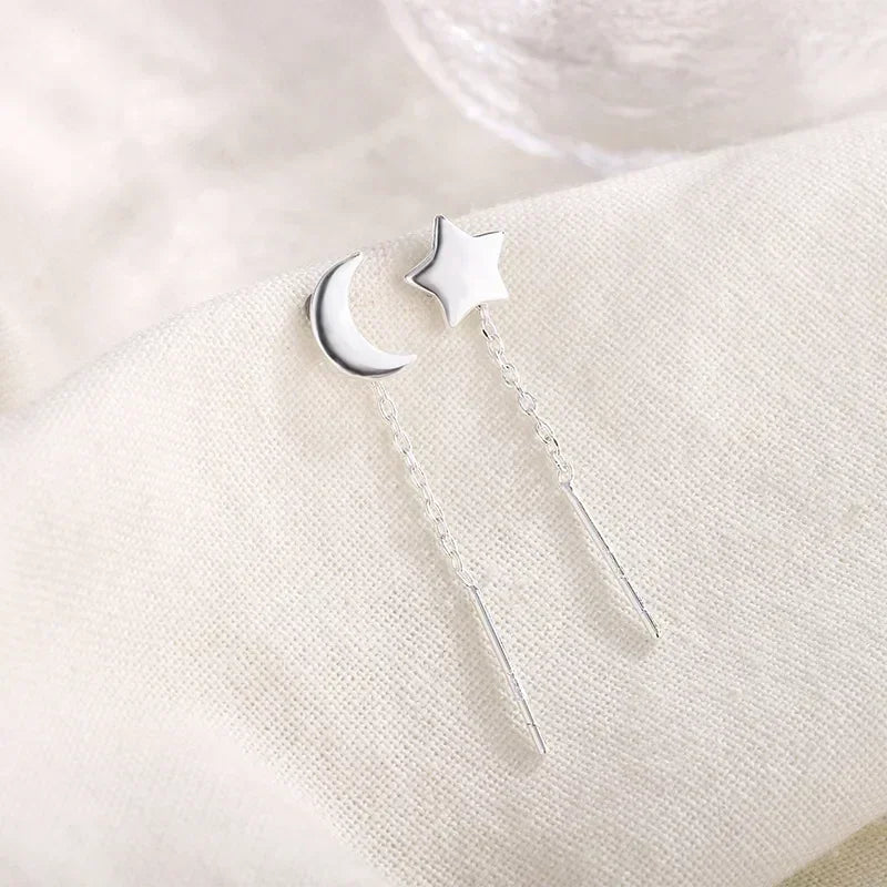 925 Silver Earring For Women Long Tassel Earrings Ear Line pendientes Fashion Zircon Star Drop Earrings