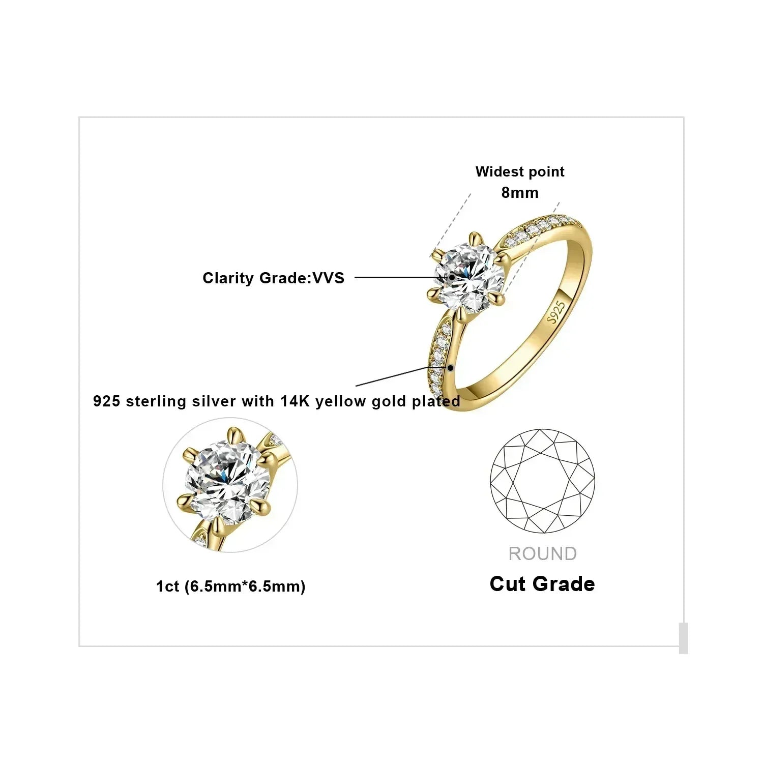JewelryPalace Moissanite D Color 0.5ct 1ct 1.5ct 2ct 3ct Round S925 Sterling Silver Wedding Engagement Ring for Women