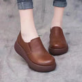 Sneakers Platform Women Shoes 2025 New Flat Wedges Fashion Round Toe Slip on Shoes for Women Leather Work Shoes Heighten Loafers