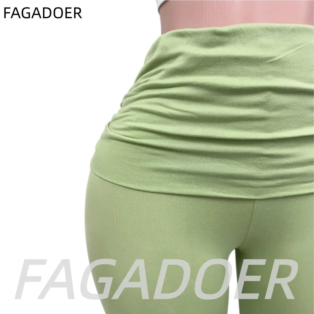FAGADOER Casual 2 Pieces Set for Woman Long Sleeve Round Neck T-Shirt and High Waist Pants Matching Tracksuits Female Sportswear