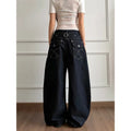 YIBASHU Women Jean Baggy Black Wide Fit Denim Pants Boyfriend Punk Grunge Y2K Japanese Harajuku 2000s High Street American Retro