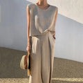 Lady Casual Loose 2 Piece Sets Fashion O-Neck Sleeveless Pullover Tops+wide Leg Pants Two Piece Sets For Women Summer Office New