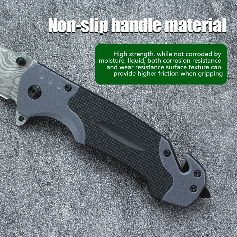 Foldable Knife Stainless Steel Outdoor Function Knife Portable Fruit Knife Multipurpose Camping Folding Damascene Pattern Knife