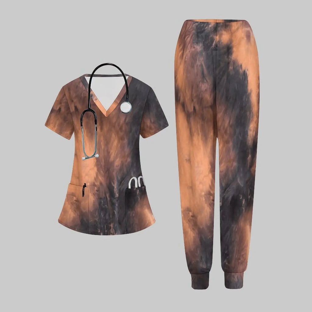 Plus Size Fashion Print Two Piece Set for Women Exercise V-Neck T-shirt Casual Commuting Jogging Pants