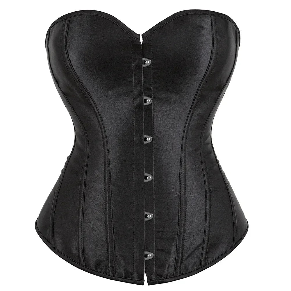 Formvana Satin Overbust Corset Simple Vintage Elegant Bustier Plastic Boned Waist Cincher Shapewear Gothic Sexy Korset Plus Size