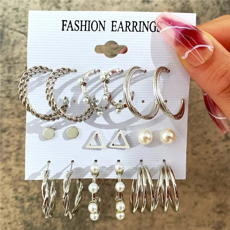 LETAPI Vintage Gold Color Circle Earrings for Women Girls Geometric Twist Dangle Earring Set New Fashion Jewelry Party Gifts