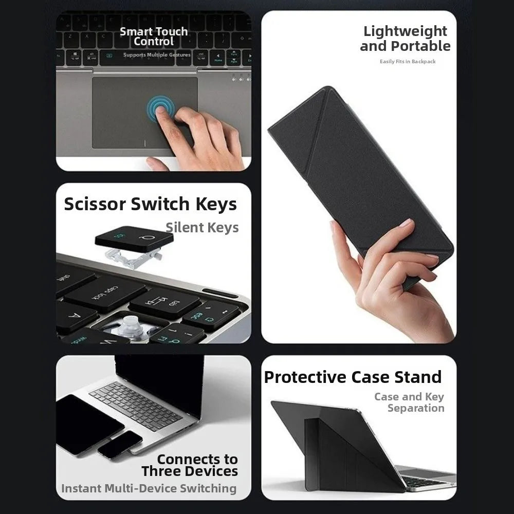 Bluetooth 5.3 Wireless Bluetooth Keyboard Portable Detachable Foldable Keyboard Universal with Touchpad Mini Foldable Keypad