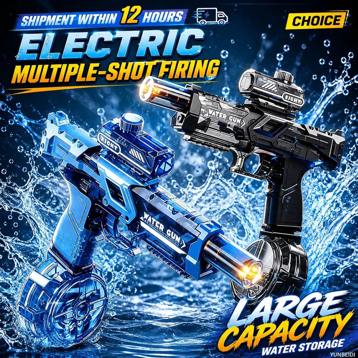 Electric Water Gun with Flashing Function Continuous Spray Water Gun Summer Outdoor Game Water Gun Children's and Adult Toy Gift