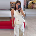 Casual Printed Women's Top Trouser Suits Sleeveless O-Neck Wide Leg Pants Lady Set 2026 Summer Vacation 2 Pieces Set Women New