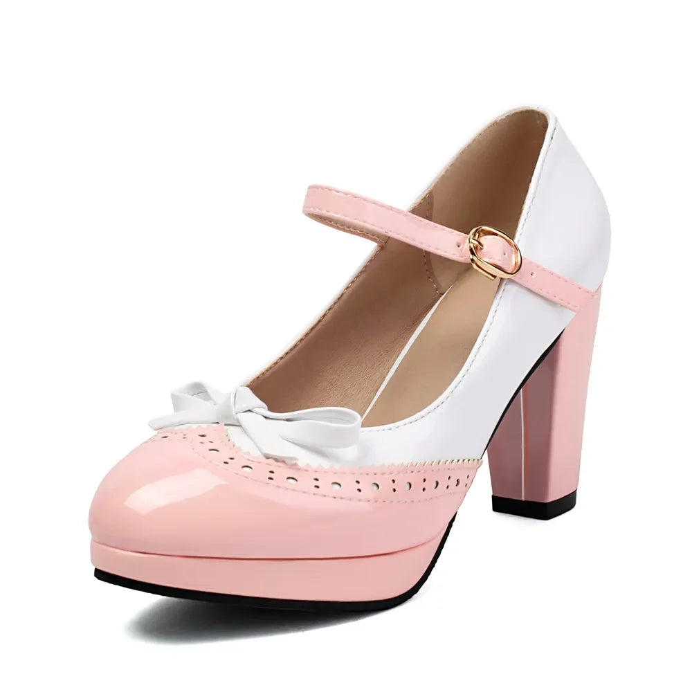 Women Shoes Sweet Candy Color Patent Leather Mary Jane Chunky Heel Ankle Strap Pumps Party Cosplay Uniform Paty Wedding Dress