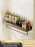 Wood Kitchen Organizer Mounted Spice Rack Kitchen Storage with Hooks for Condiments Kitchen Accessories