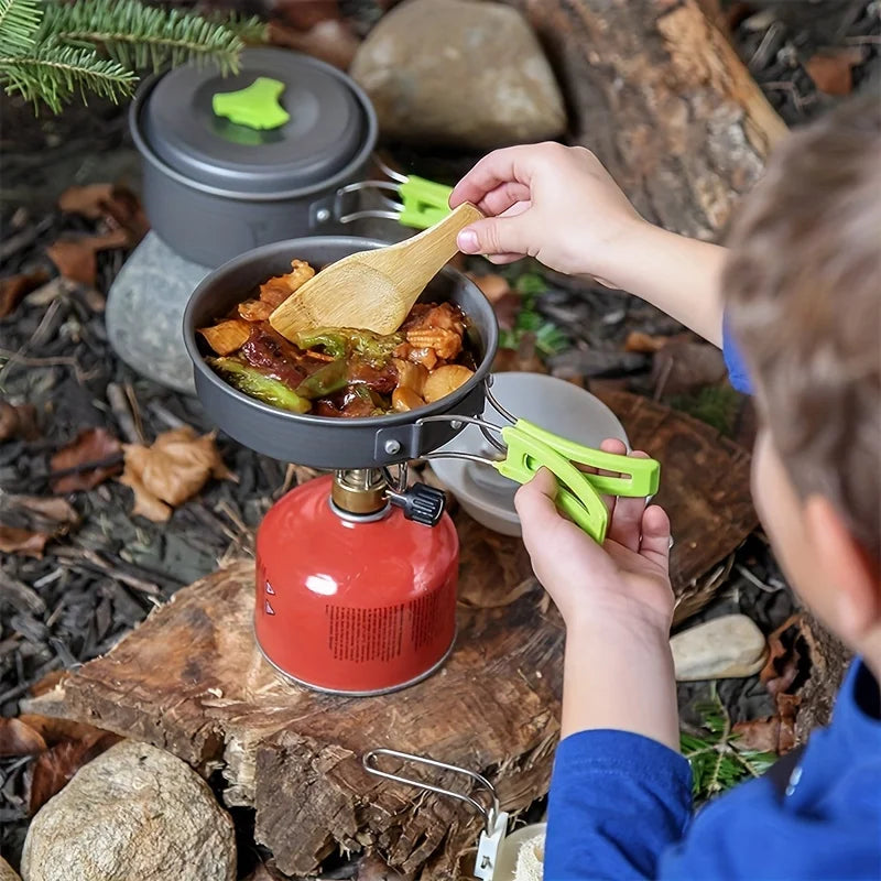 Portable 1-2 Person Camping Cookware Set, Lightweight Outdoor Pot Pan Kit for Backpacking Hiking Picnic