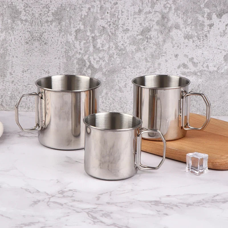 1pc Stainless Steel Folding Handle Cup Portable Carabiner Cup Outdoor
