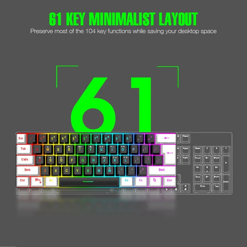 Wired 61-Key Mini Keyboard and Mouse Combo with RGB Backlight - Keyboard Mouse Set for Desktop or Laptop Computers