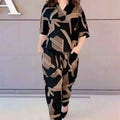 Casual Fashion Geometric Letter Printing Pant Sets Summer 2025 Short Sleeve V-Neck T-shirt Wide Leg Pants Slim Women's Clothing