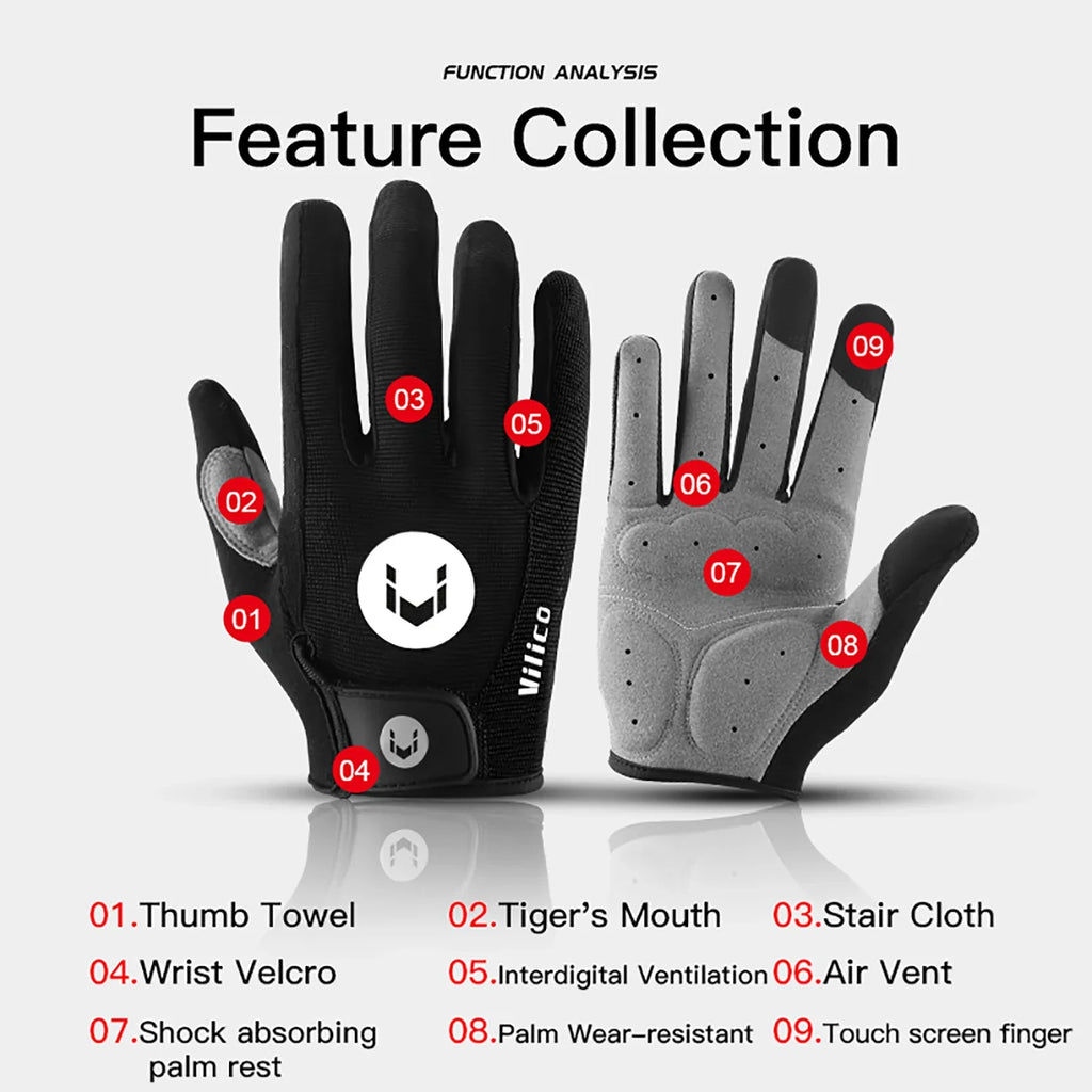 VILICO Cycling Autumn Gloves Full Fingers Bicycle Cycl Glove Men Woman for Spotrs Gym Fitness Fishing Bike Training Glove