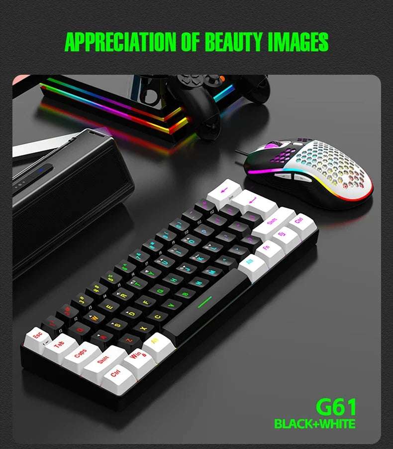 Wired 61-Key Mini Keyboard and Mouse Combo with RGB Backlight - Keyboard Mouse Set for Desktop or Laptop Computers