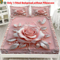 1pc 3D Embossed Pink Rose Print Fitted Sheet Deep Pocket Elastic