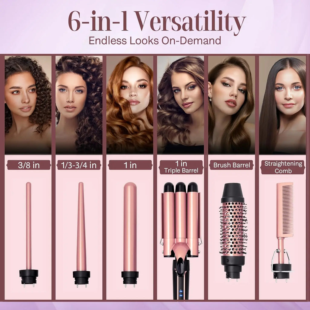Curling Iron Set 5-in-1 Hair Curler with 3 Barrel Hair Crimper, Hair Straightener - Waver Heating Styling Tools for Women