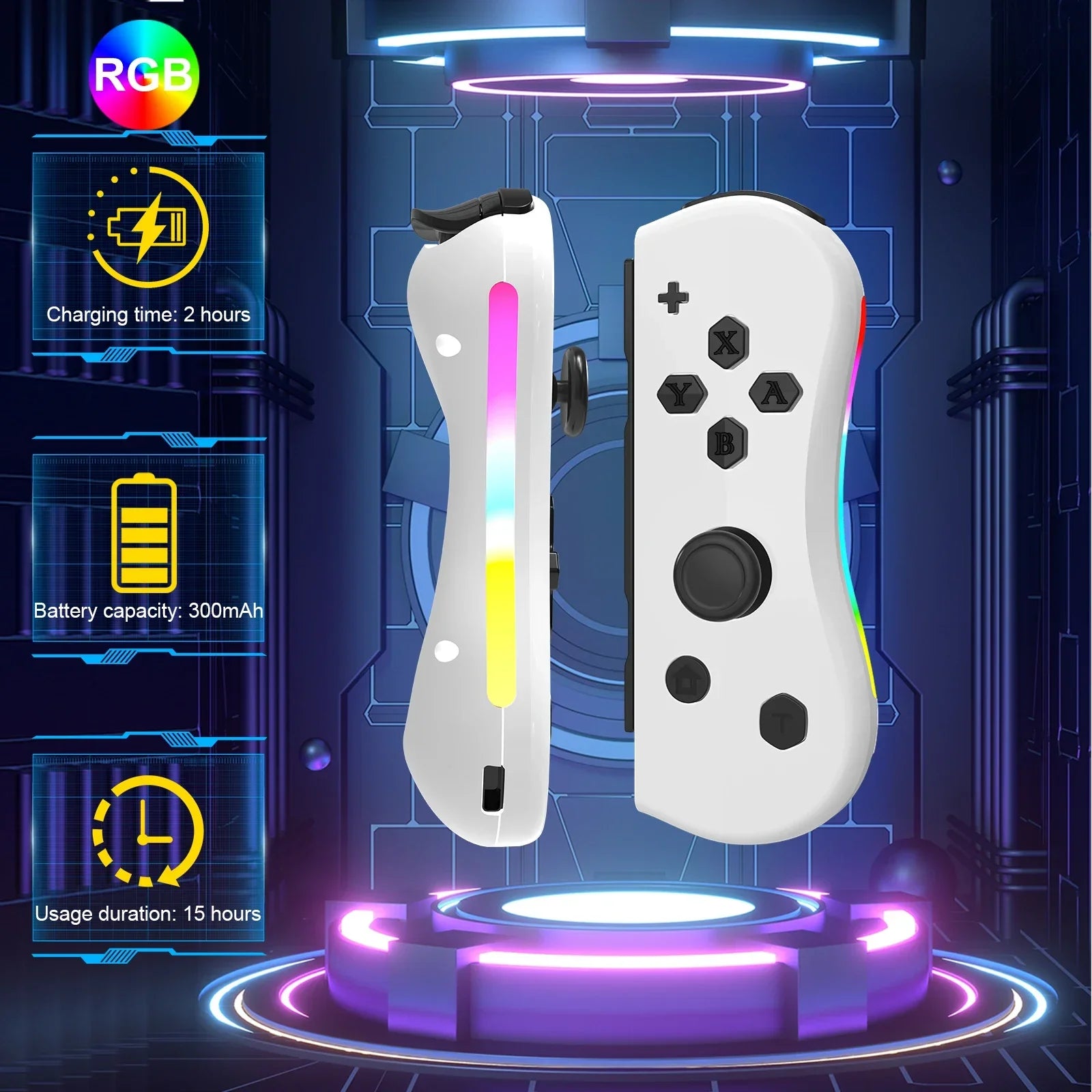 GAMINJA Wireless Switch Joypad Controller With RGB lamp For Switch Game Console L/R Handle Grip With Wake Up Screenshot Function