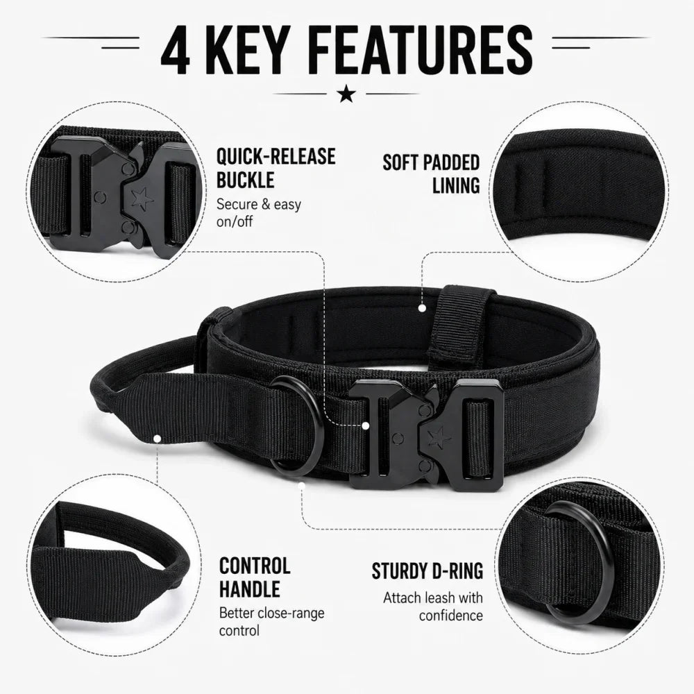 Tactical Dog Collar with Handle Heavy Duty Nylon Collar for Medium Large Dogs Adjustable Camo Pet Collar with Metal Buckle