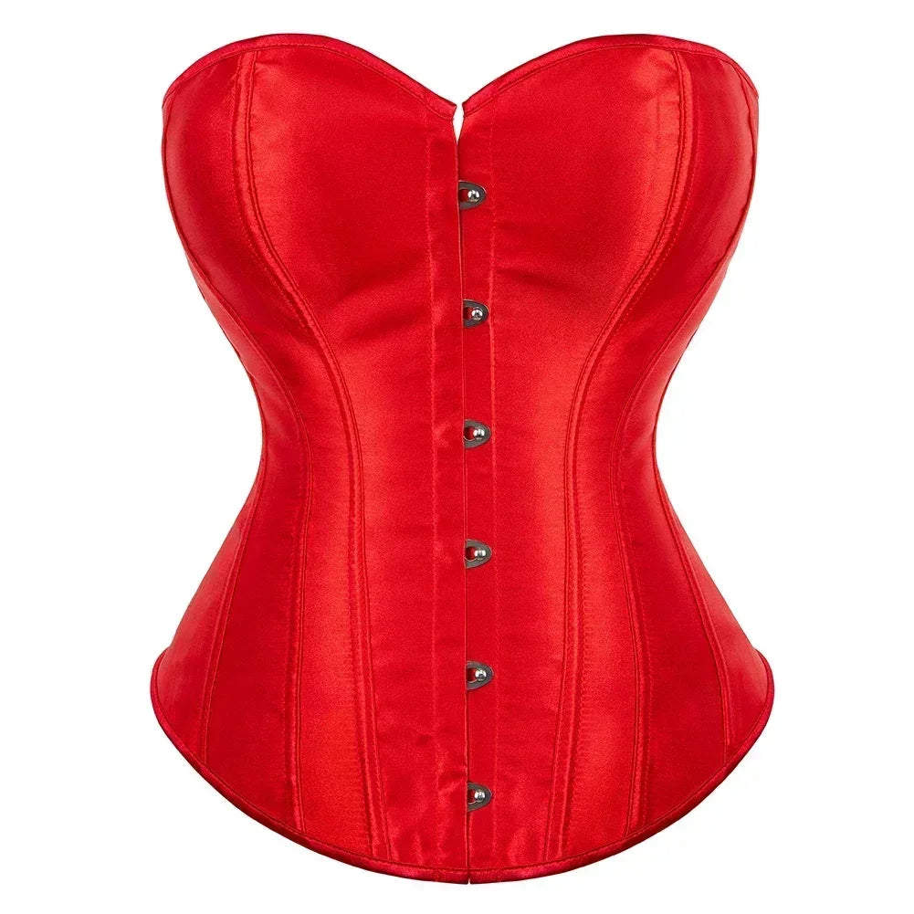 Formvana Satin Overbust Corset Simple Vintage Elegant Bustier Plastic Boned Waist Cincher Shapewear Gothic Sexy Korset Plus Size