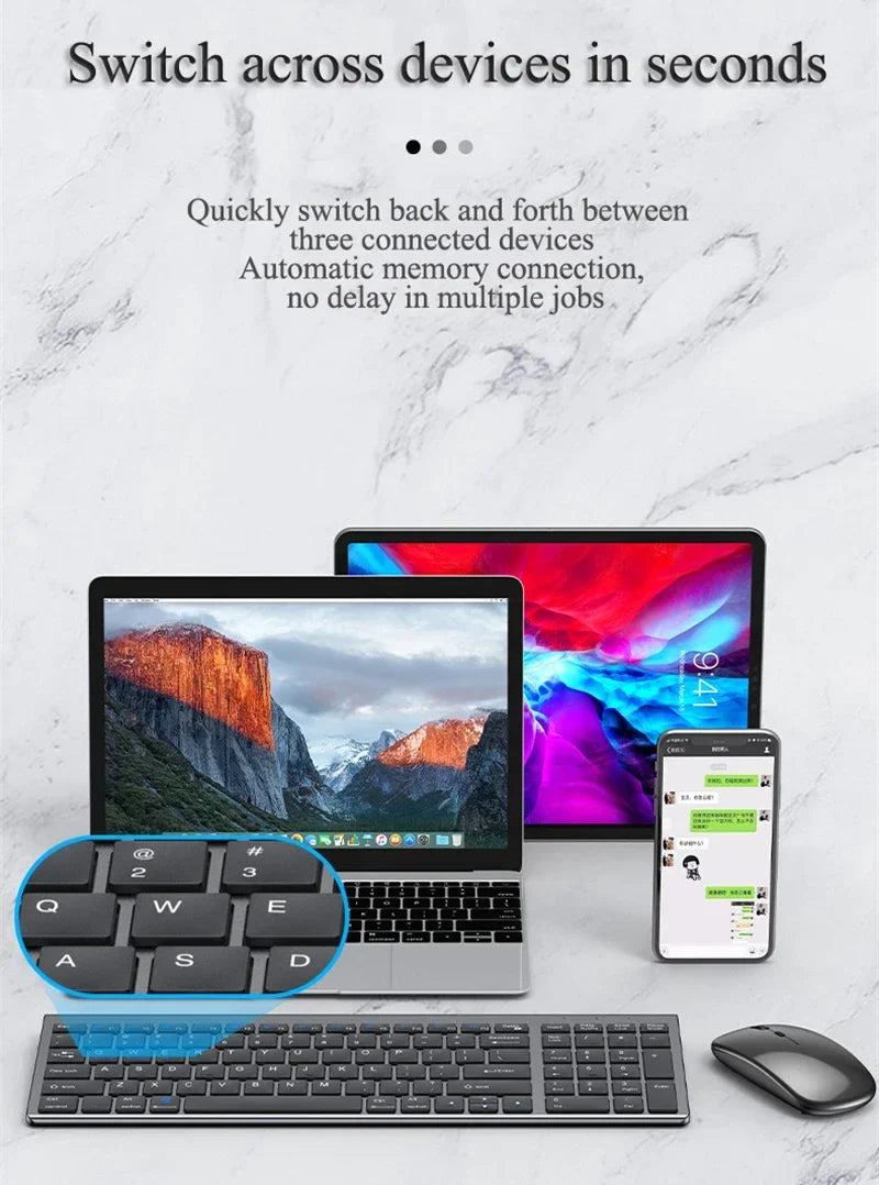 Wireless Keyboard and Mouse Combo Bluetooth 5.0 & 2.4G Rechargeable Multimedia Keyboard Mouse Set for Laptop PC TV iPad Android