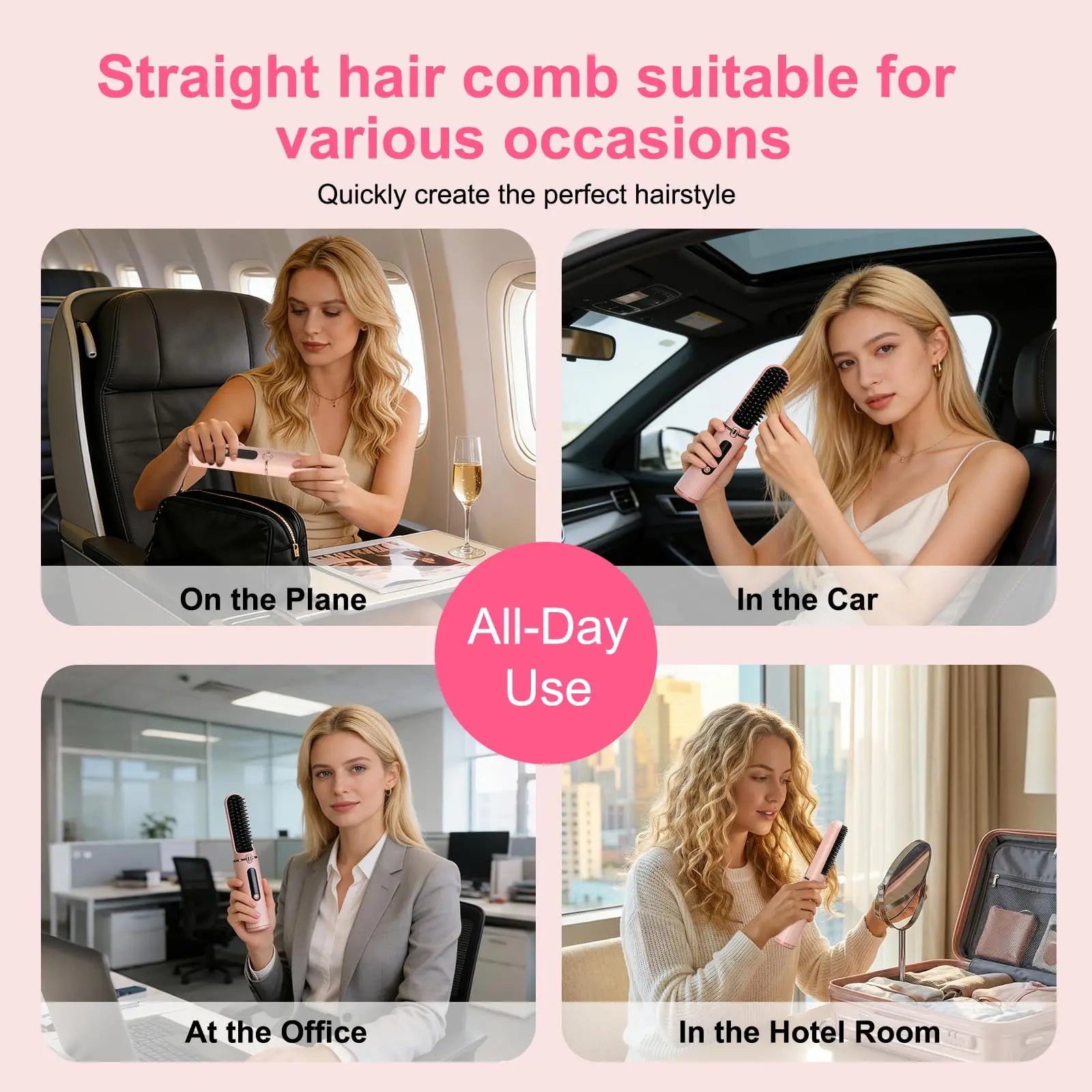 Cordless Hair Straightener Brush Portable Hot Brush with Ionic Technology Auto Shut-Off for Travel & Touch-Ups Ideal for Women