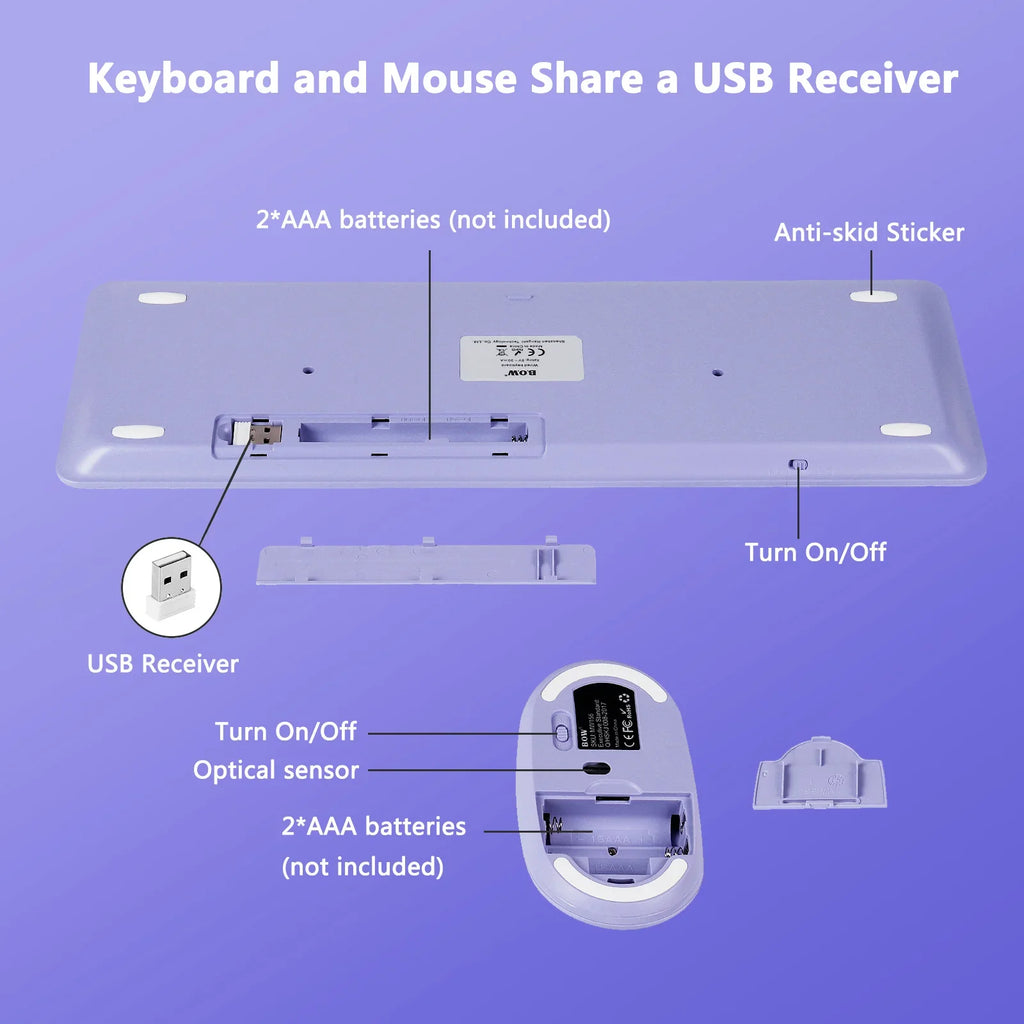 Fashion Keyboard and Mouse Set Wireless PC Gamer Keyboards and Mouse Kit Ultra Thin Office Ergonomic Gaming Keypad Mice Purple