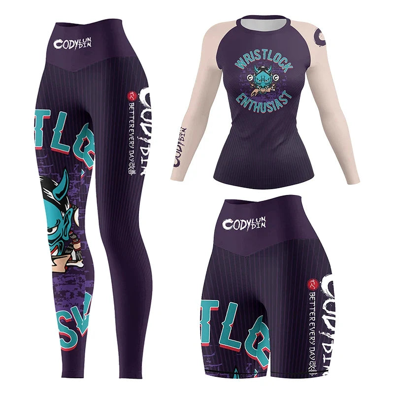 2025 Cody Lunidn Fashion Cartoon Printing Clothes for Women MMA Fighting Running Sports Rash Guard Wear Resistant 4-Piece Sets