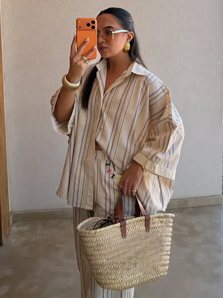 Casual Shirt Pants Women's Set Elegant Belt Long Sleeve Female Blouse Wide Leg Trousers 2026 Summer Autumn Lady Outfit New