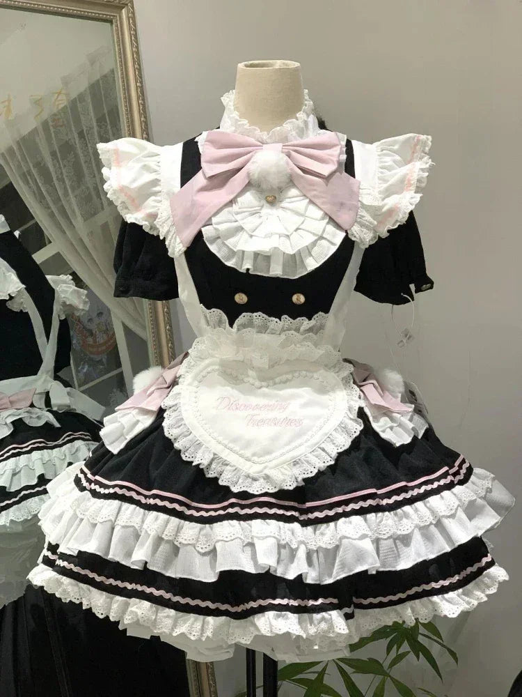 Summer Sweet Lolita Y2k Mini Dresses Women Lace Patchwork Short Sleeve Elegant Bandage French Vintage Short Party Dress Female