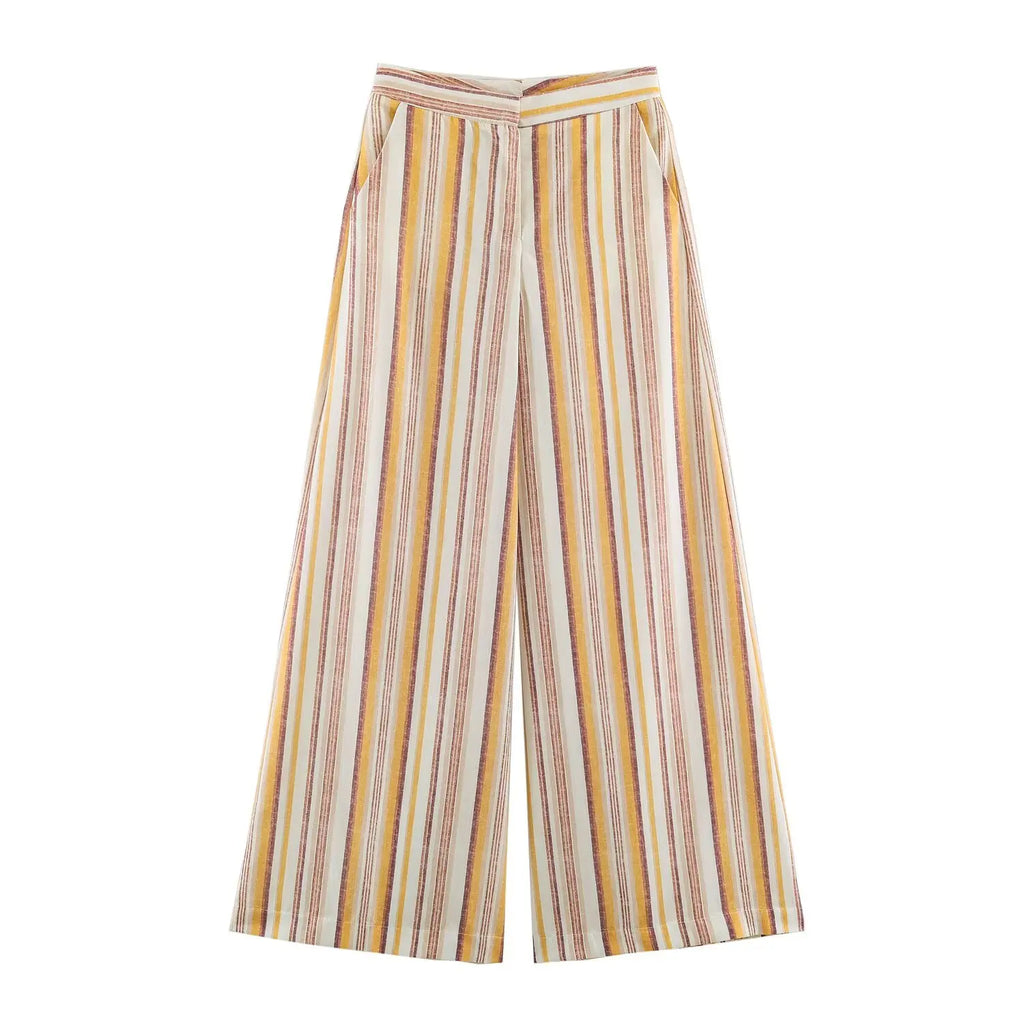 HH Women Summer Elegant Striped 2 Piece Outfit One Shoulder Top Wide Leg Pants For Dinner Date Party Vacation Holiday Wear