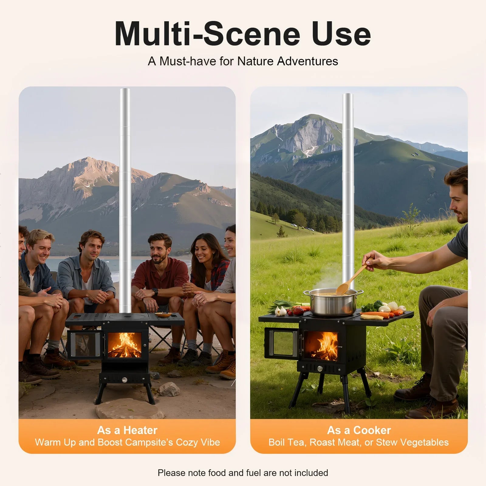 Folding Outdoor Camping Firewood Stove Adjust the Height Smoke Cleanly Outdoor Camping Stove Portable Tent Stove