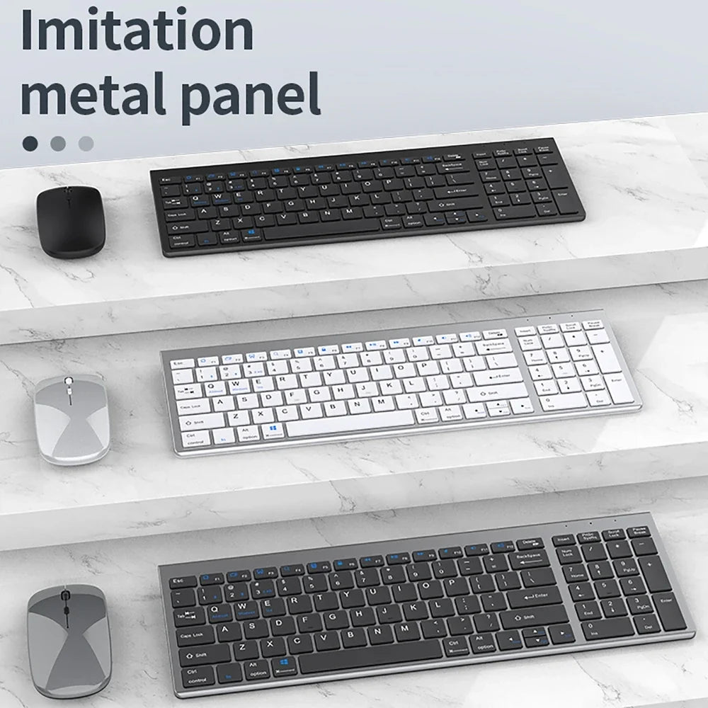 2.4G Wireless & Bluetooth Rechargeable Ultra-Thin Keyboard Mouse Set for Computer, Office, Gaming, iPad - Silent Slim Design