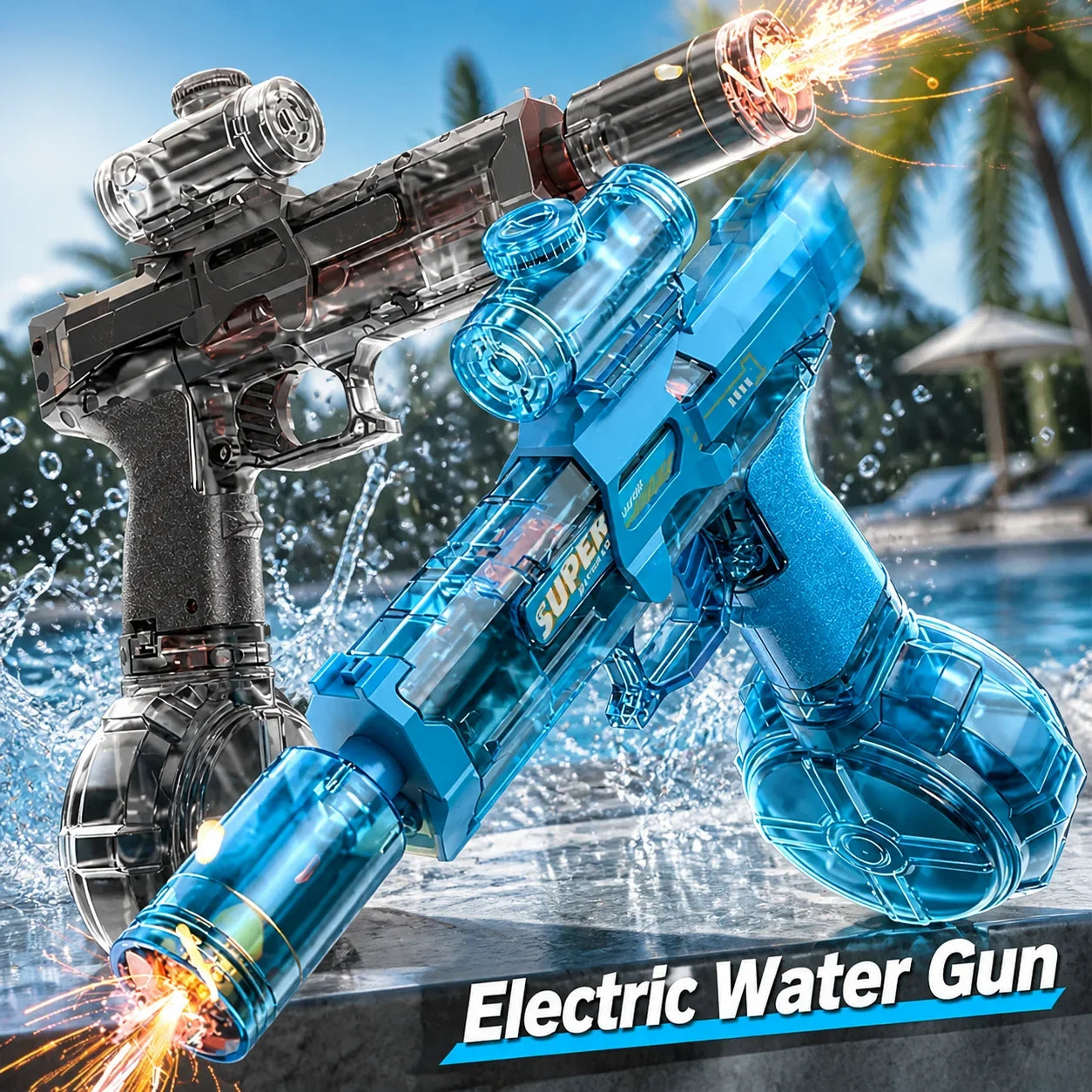 Electric Water Gun with Flashing Function Continuous Powerful Spray Water Gun Summer Outdoor Toy Water Gun Children Adults Gift