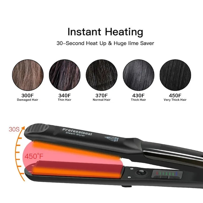 Hair Steam Straightener Ceramic Steam Flat Iron Vapor Plate Wet Dry Hair Iron Steamer Styling Tool Hair Styling Accessories