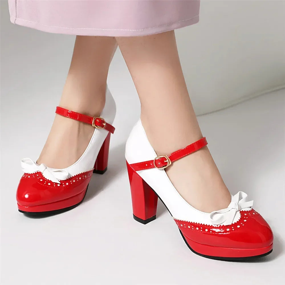 Women Shoes Sweet Candy Color Patent Leather Mary Jane Chunky Heel Ankle Strap Pumps Party Cosplay Uniform Paty Wedding Dress