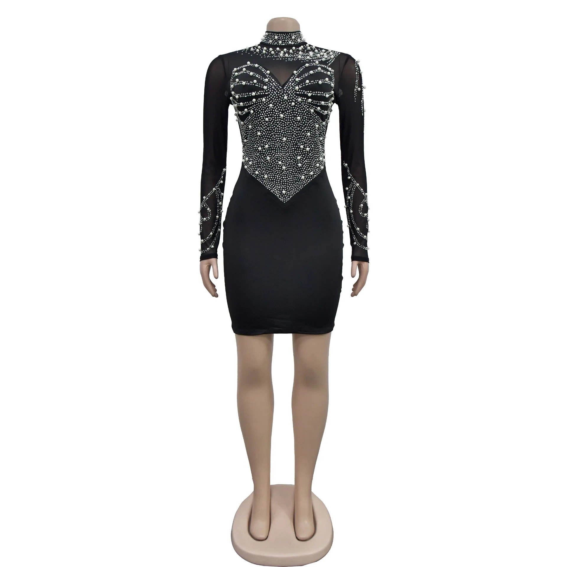 CM.YAYA Women Long Sleeve Mesh Diamonds Hot Rhinestones Mini Dress 2024 Summer Evenning Sexy Party Night Club Dresses Vestidos