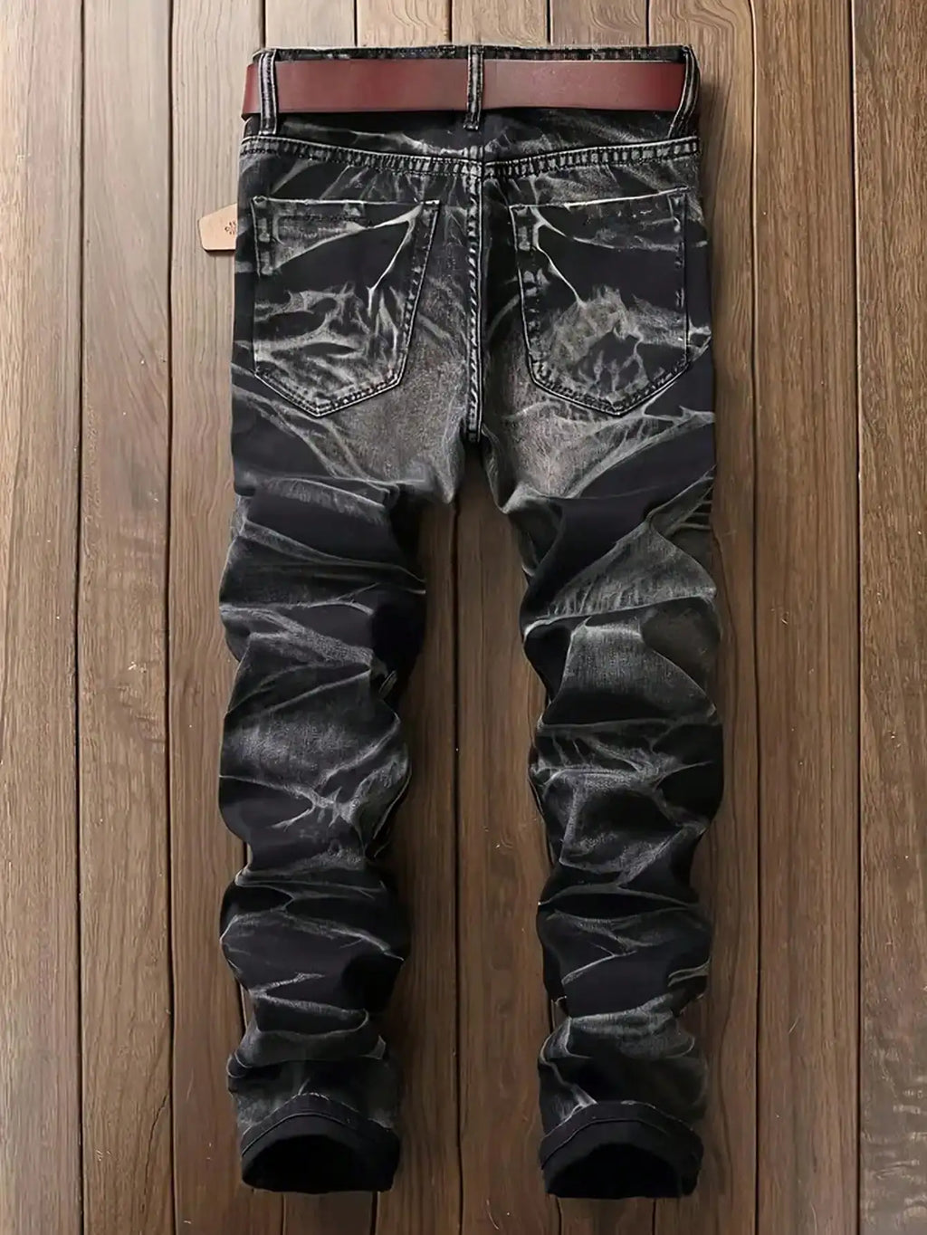 Men's Jeans Black And White Slim Fit Stretch Denim Pants Casual Mid Waist Spring Trousers