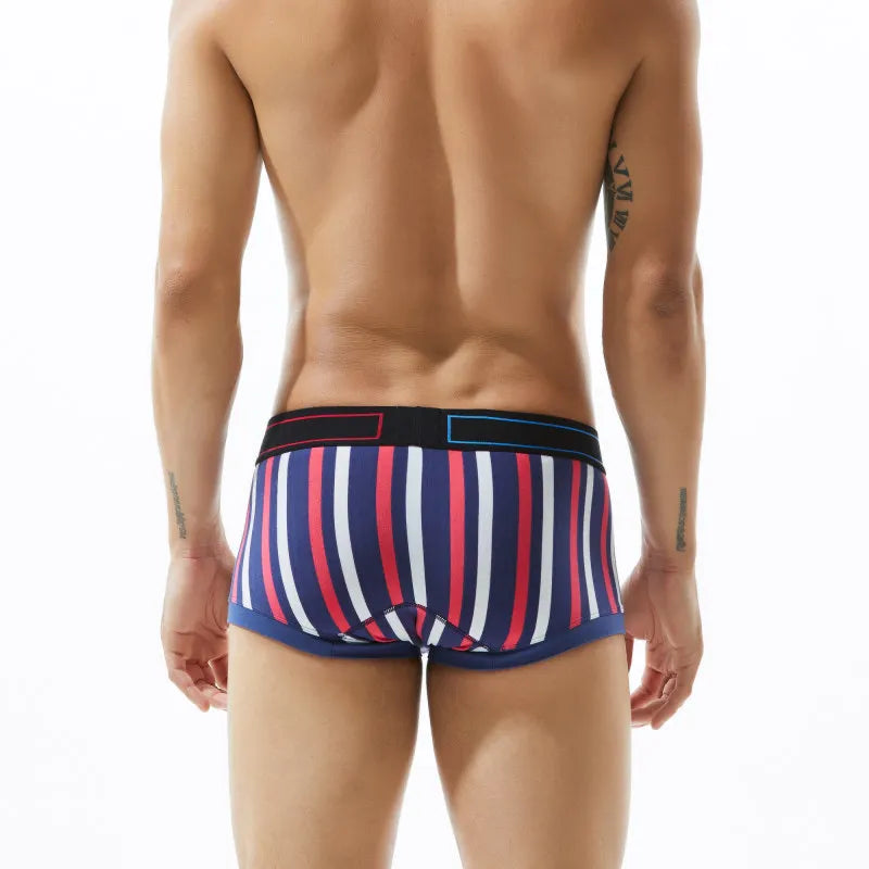 Men's underwear with low waist, slim fit, striped, sexy, fashionable, high elasticity, breathable four corner flat bottom pants
