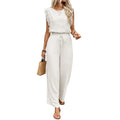 Crew Neck Top And Wide Leg Pants Set Fashionable Womens Summer Lounge Set Street Style Matching Outfit Relaxed Fit Vacation Suit