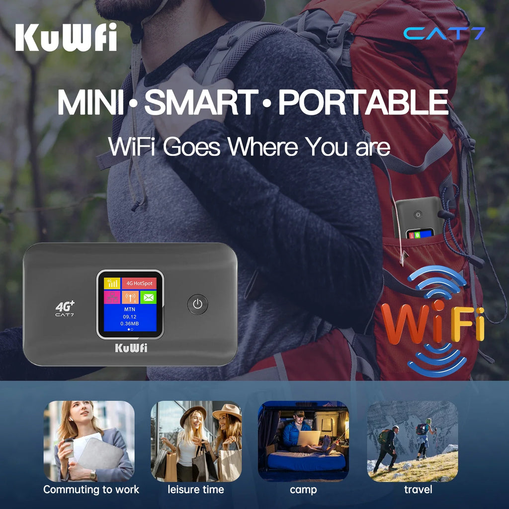 KuWfi MF801 Portable WiFi for Travel | High-Speed Internet|Long-Lasting 3000mAh Battery, Compact & Secure Mifi Router for Use